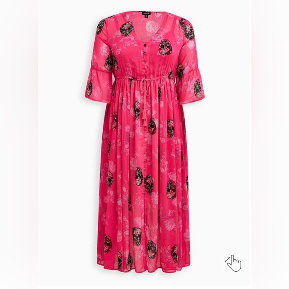TORRID CHIFFON MAXI DRESS - SKULL PINK NWT